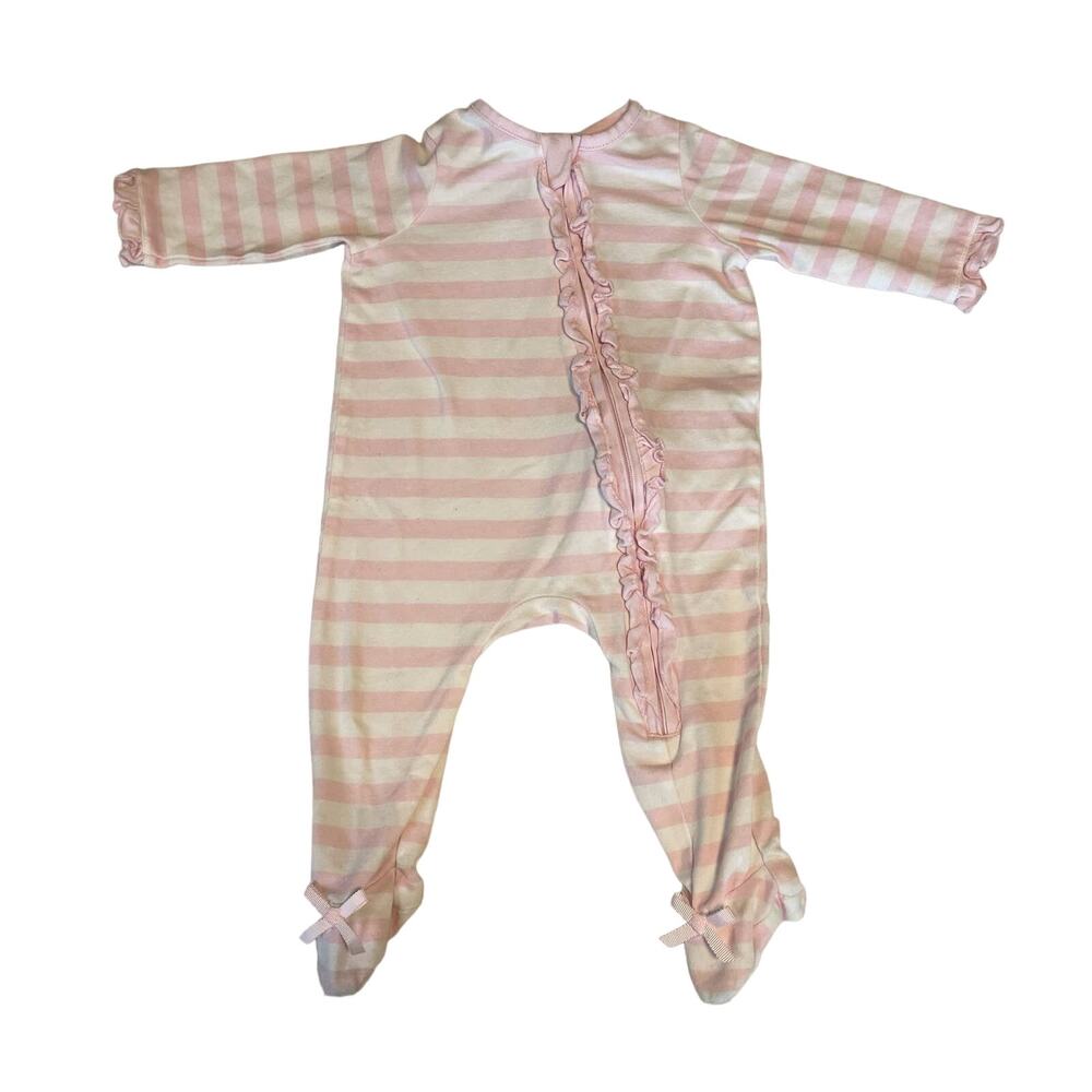 Mud Pie Pink and White Striped One Piece Zip-Up Footed 0-3M